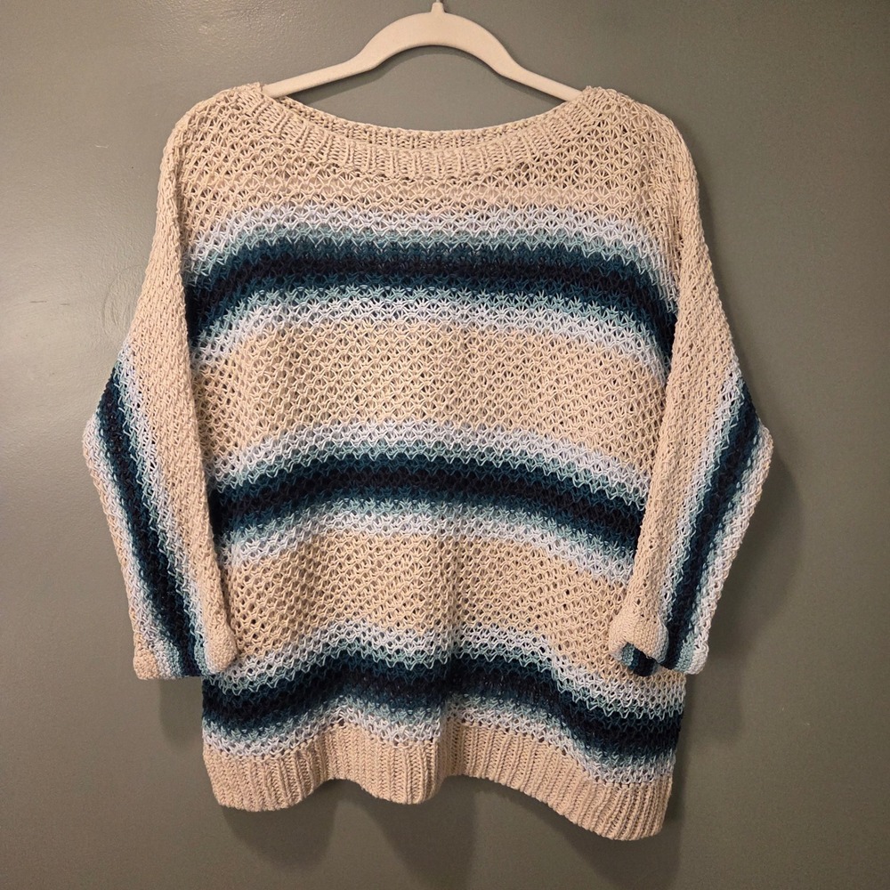 J. Jill Women's Linen & Cotton Open Knit Sweater Size M 3/4 Sleeves Coastal‎